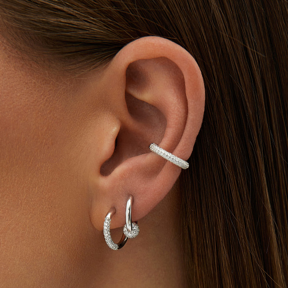 Серебряные серьги кольца с фианитами Miestilo