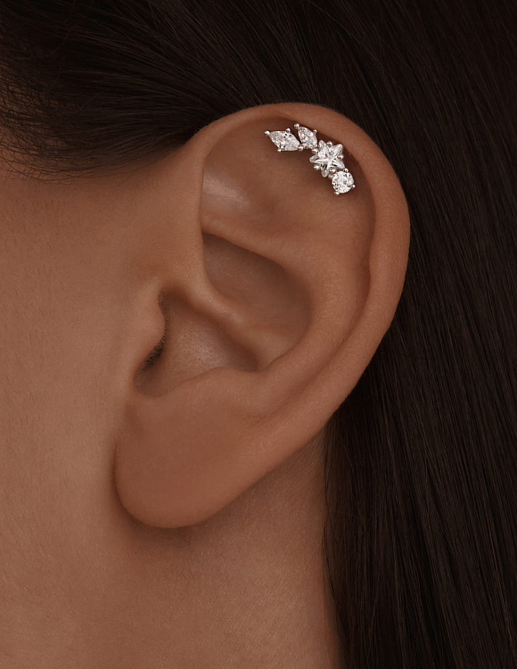 Серебряный пирсинг с фианитами Miestilo