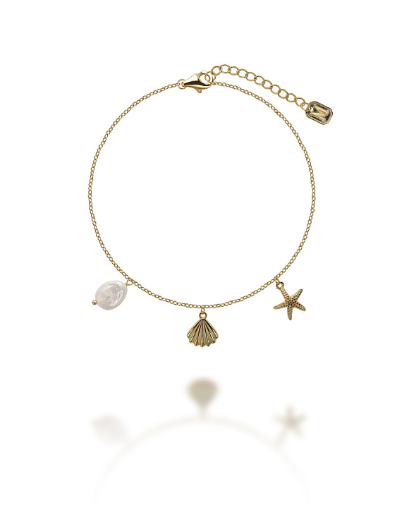 Браслет на ногу серебро 925 позолоченный ракушка Miestilo  2