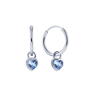 Серьги серебро 925 серебряные кольца голубые сердечки Miestilo