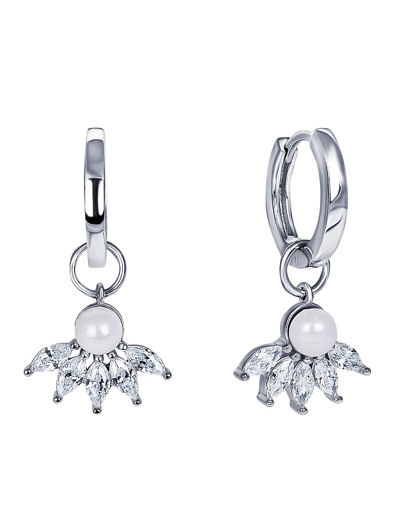 Серебряные серьги-трансформеры с фианитами и искусственным жемчугом Miestilo