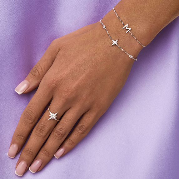 Серебряный браслет на ногу и на руку со звездой и фианитами Miestilo