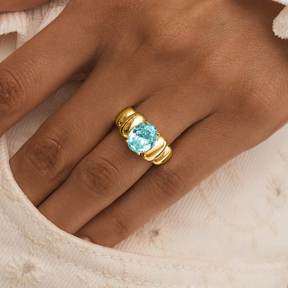 Серебряное дутое кольцо с голубым фианитом                                                           Miestilo