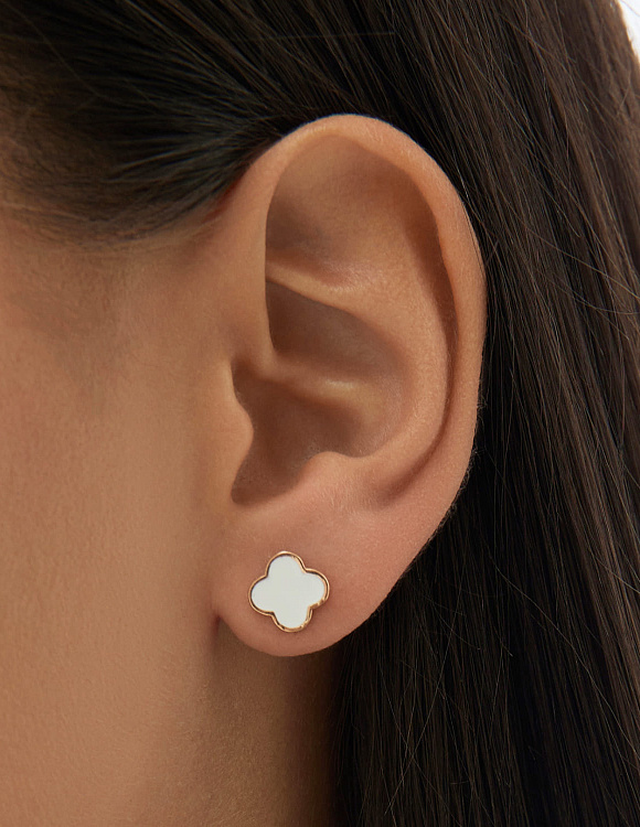 Серьги серебро 925 гвоздики клевер позолоченные Miestilo