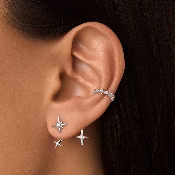 Серебряные серьги джекеты со звёздами и фианитами Isida Miestilo