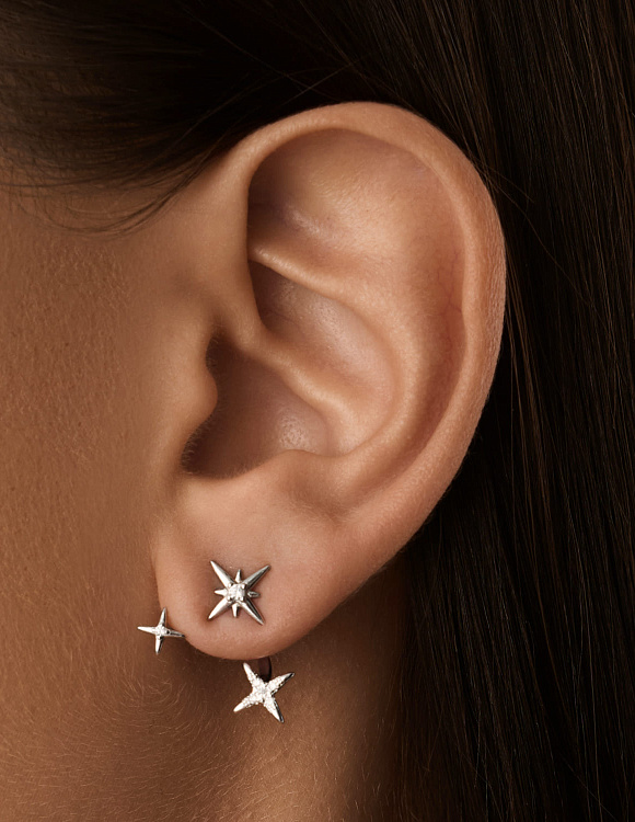 Серебряные серьги джекеты со звёздами и фианитами Isida Miestilo