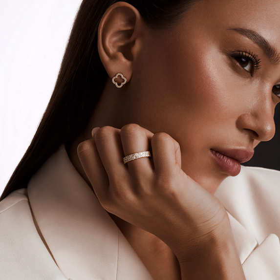 Кольцо женское серебро 925 обручальное с позолотой и фианитами Miestilo