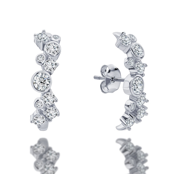 Серьги скобы из серебра с фианитами Miestilo