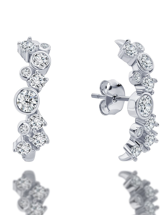 Серьги скобы из серебра с фианитами Miestilo  2