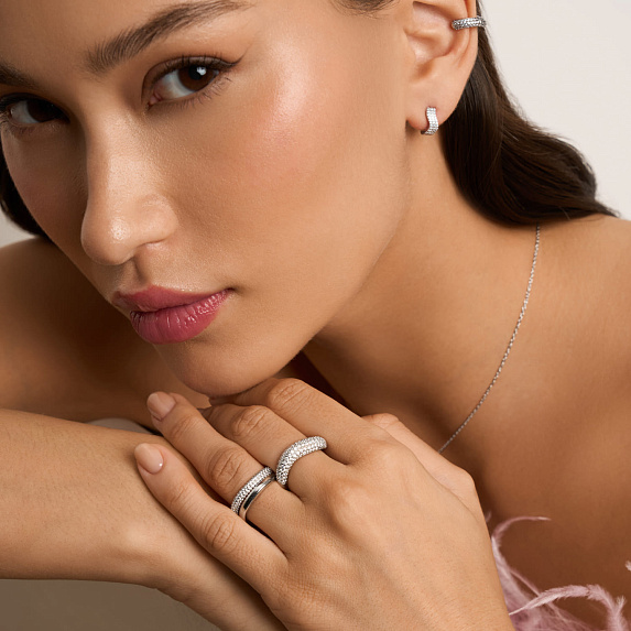 Серебряное кольцо волна с фианитами Miestilo