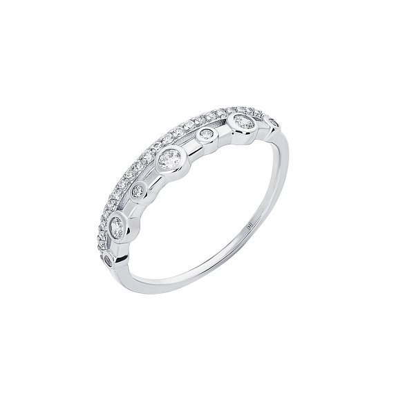 Серебярное кольцо двойное с фианитами в круглой огранке Miestilo