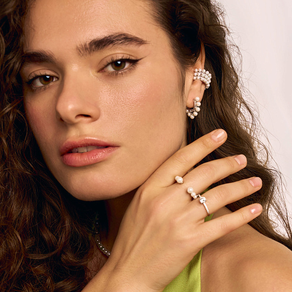 Серьги конго серебро 925 серебряные круглые с жемчугом Miestilo
