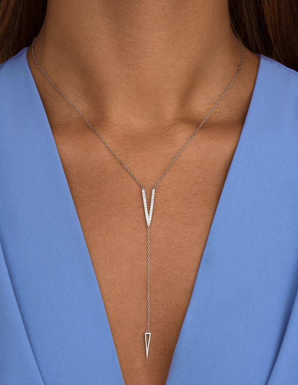 Колье на шею серебро 925 с фианитами Miestilo