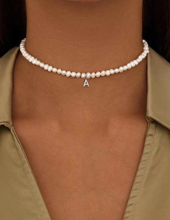 Колье на шею серебро 925 жемчуг буква а Miestilo