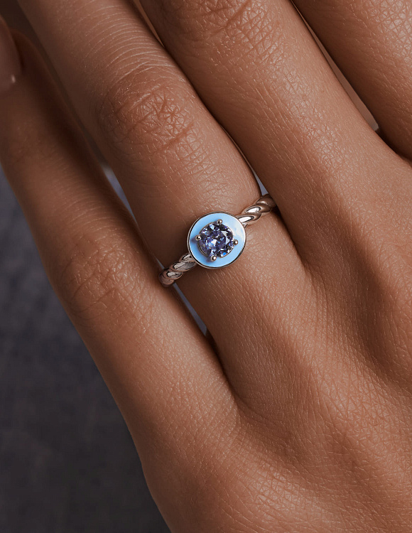 Серебряное кольцо с синтетической шпинелью и эмалью Miestilo