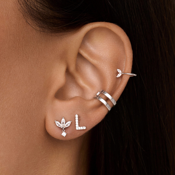 Серьги серебро 925 серебряные гвоздики с камнями листья Miestilo