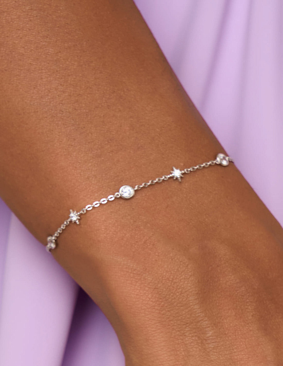 Браслет из серебра со звёздами и фианитами Miestilo