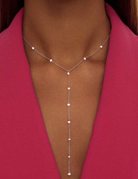 Серебряное колье-галстук с натуральным жемчугом Miestilo