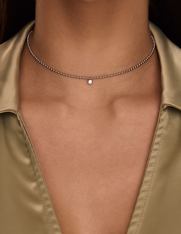 Серебряный чокер с фианитом диаметр цепи 2мм Miestilo