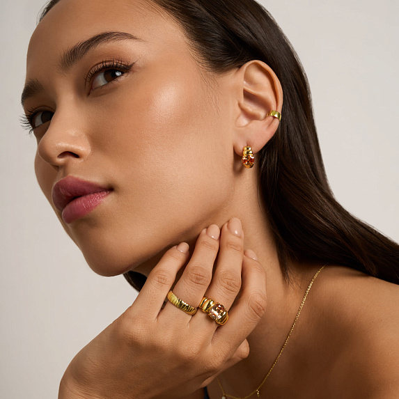 Серебряные дутые серьги с фианитом Miestilo