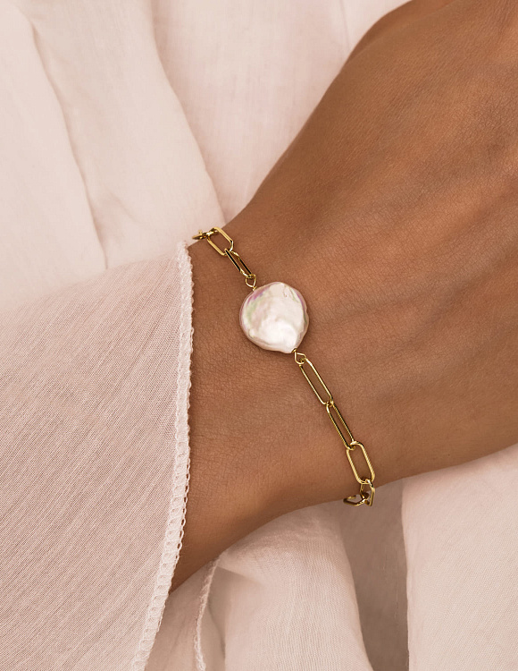 Серебряный браслет позолоченый с барочным жемчугом Miestilo