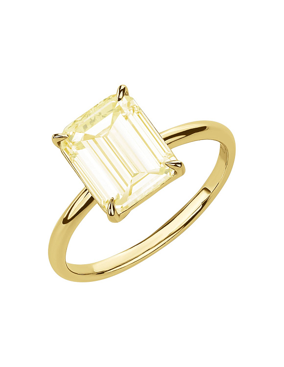 Серебряное кольцо с крупным лимонным фианитом в огранке багет Miestilo