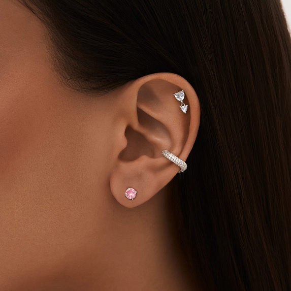 Серебряные пусеты с розовыми  фианитами  Miestilo