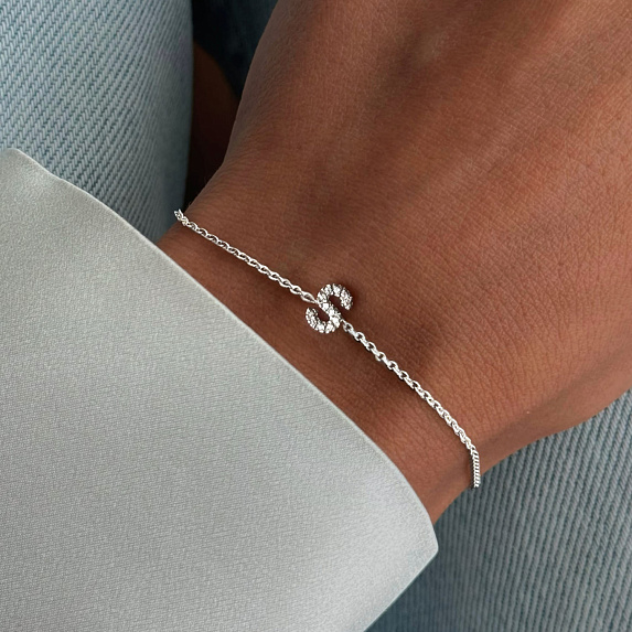 Браслет серебро 925 серебряный с буквой S ювелирный Miestilo