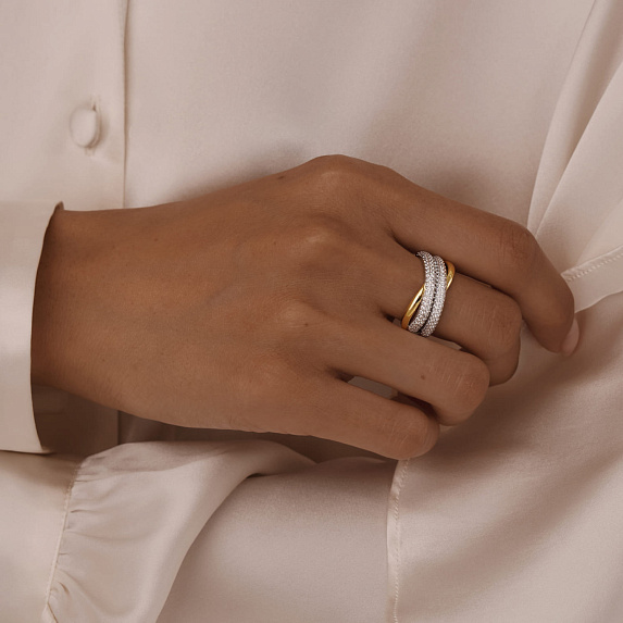 Серебряное кольцо биколор с фианитами Miestilo