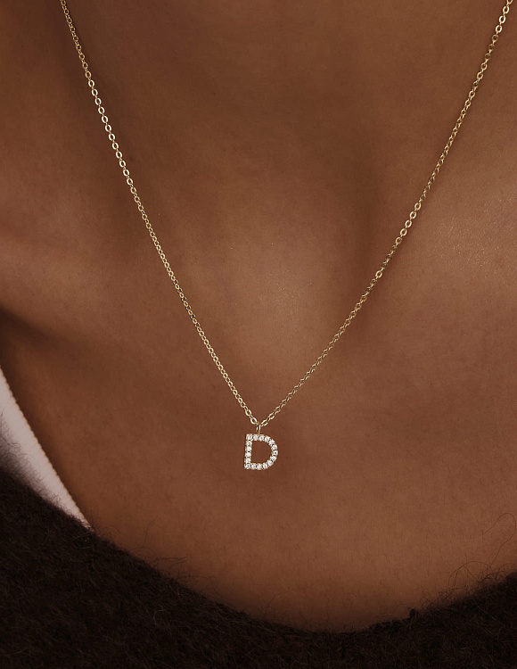 Серебряное колье  в покрытии желтое золото  с буквой Д MIESTILO Miestilo