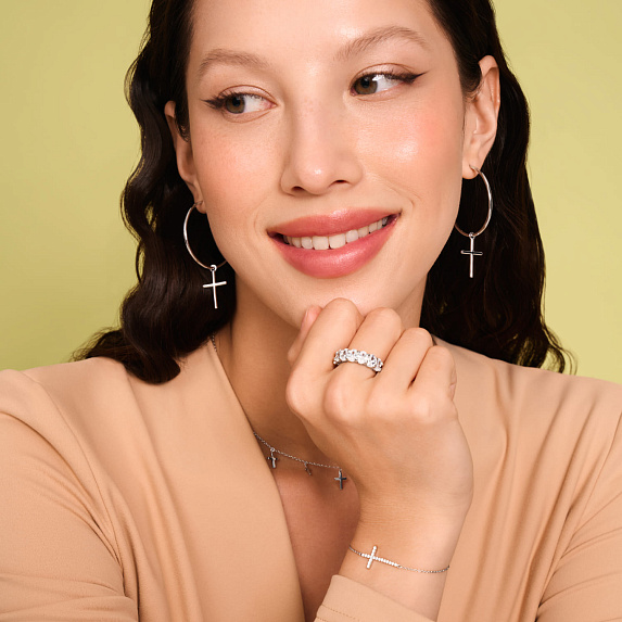 Серебряный браслет с крестом и фианитами Miestilo