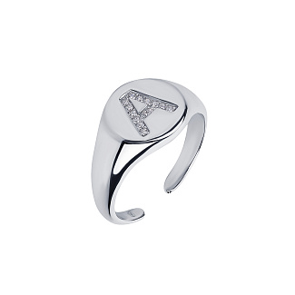 Серебряное кольцо печатка буква А с фианитами Miestilo