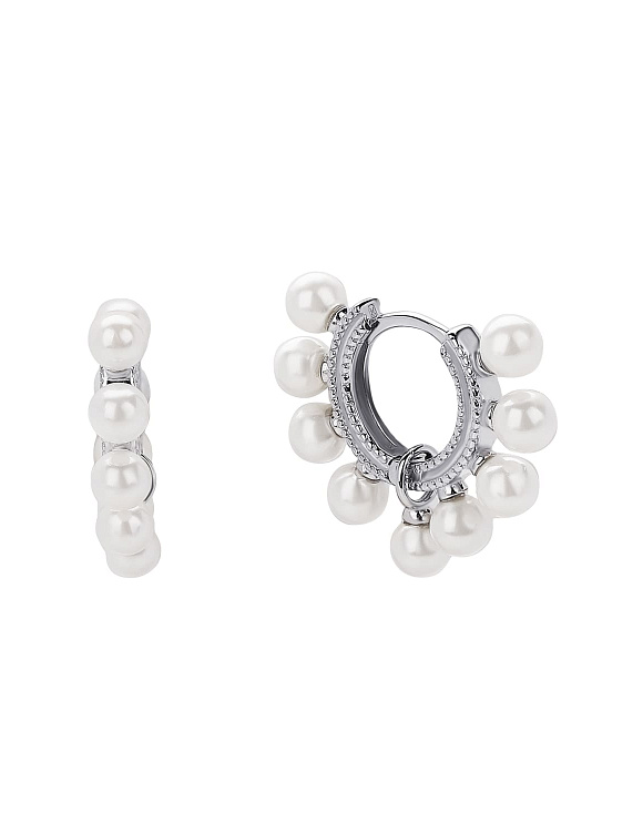 Серьги конго серебро 925 серебряные круглые с жемчугом Miestilo  2