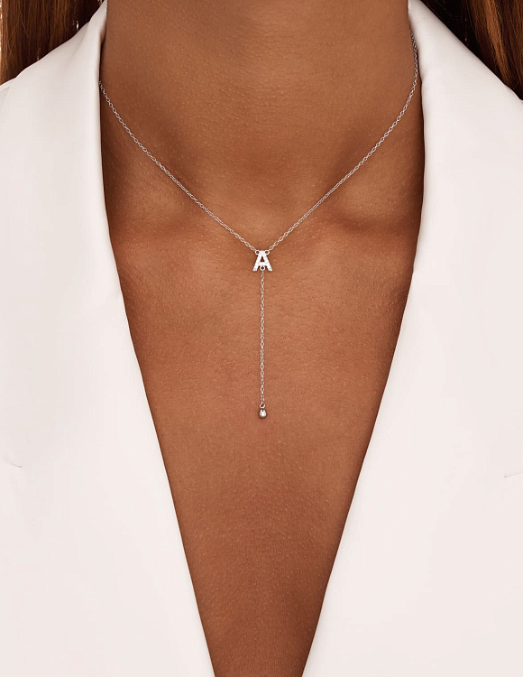 Колье на шею серебро 925 длинное галстук буква а Miestilo