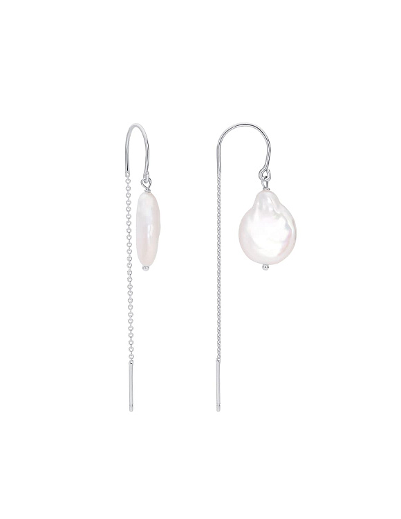 Серебряные серьги протяжки с натуральным жемчугом Miestilo  2