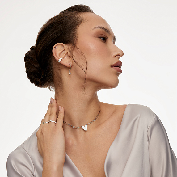 Серебряные серьги с цепью и сердцем Miestilo
