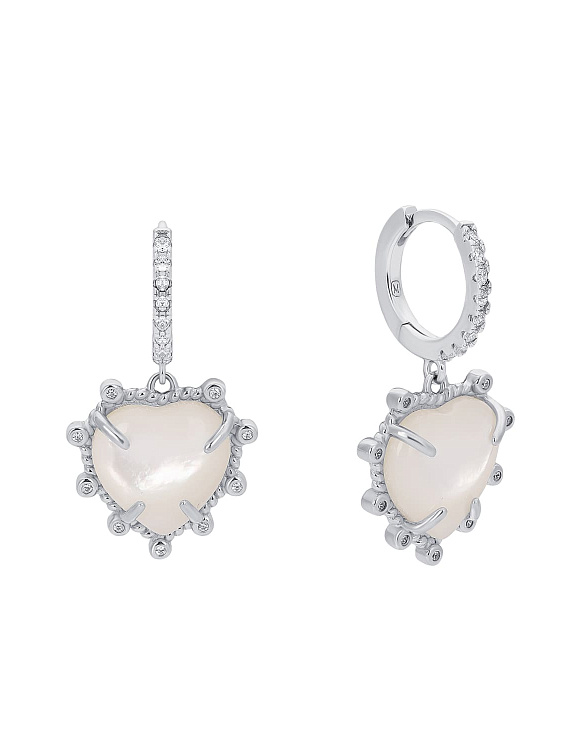 Серебряные серьги сердце с натуральным перламутром и фианитами d серьги 11,5мм подвеска 13,8мм Miestilo 2