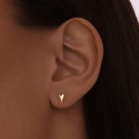 Серьги гвоздики серебро 925 женские сердечки в позолоте Miestilo