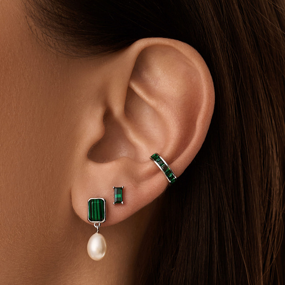 Серьги серебро 925 серебряные гвоздики с камнем зеленые Miestilo