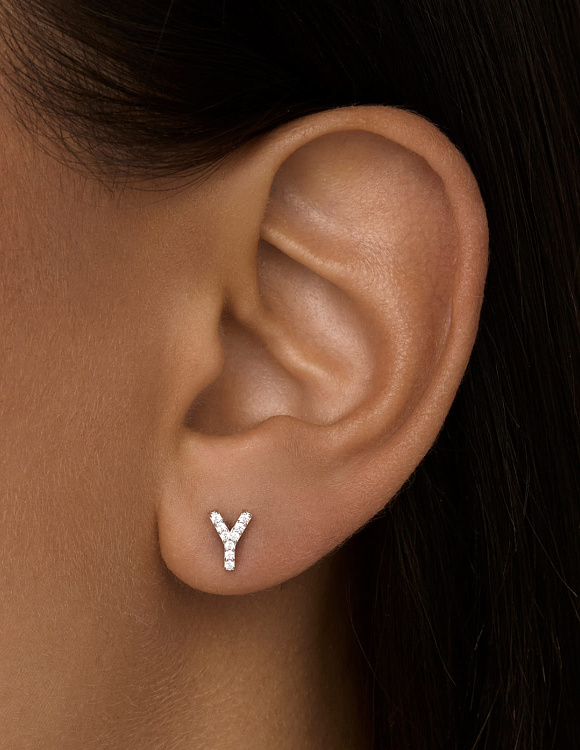 Серебряная моносерьга буква Y Miestilo