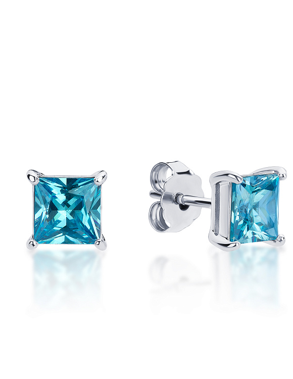 Серебряные пусеты с голубыми фианитами  Miestilo  2