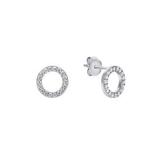 Серьги гвоздики серебро 925 женские круглые с фианитами Miestilo