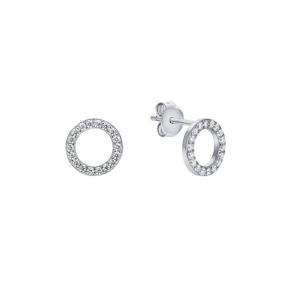 Серьги гвоздики серебро 925 женские круглые с фианитами Miestilo