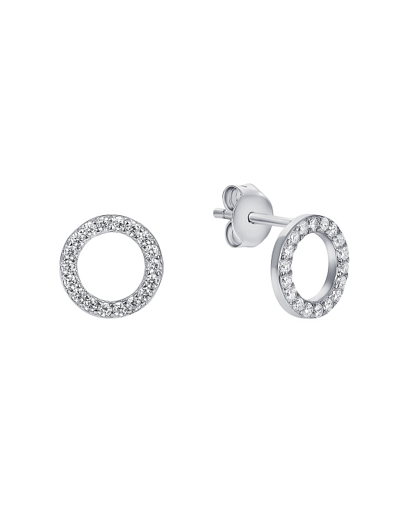 Серьги гвоздики серебро 925 женские круглые с фианитами Miestilo  2