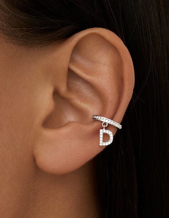 Серьга кафф серебро 925 моносерьга серебряная с буквой D Miestilo