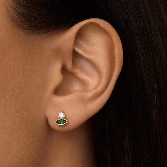 Серьги серебро 925 позолоченные гвоздики с фианитами Miestilo