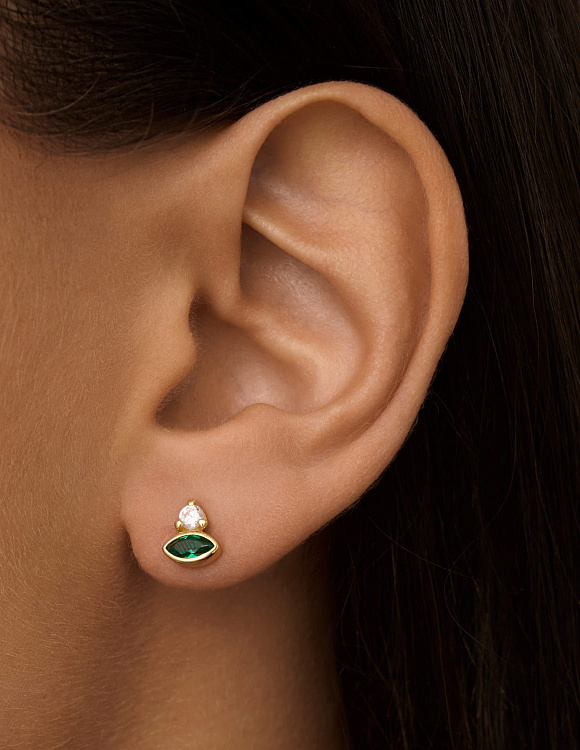 Серьги серебро 925 позолоченные гвоздики с фианитами Miestilo