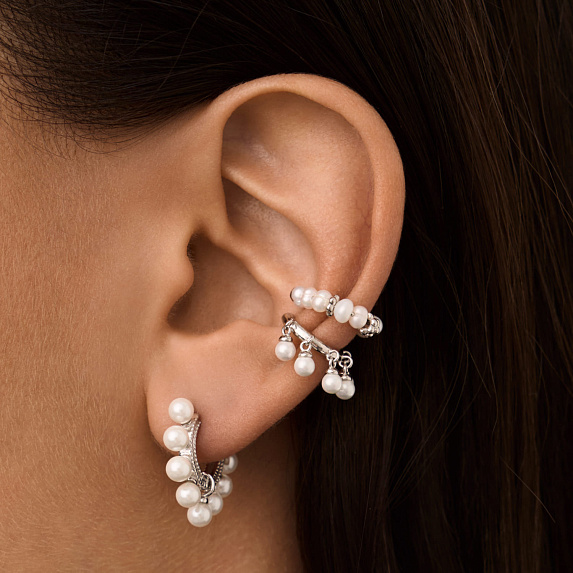 Серьги конго серебро 925 серебряные круглые с жемчугом Miestilo