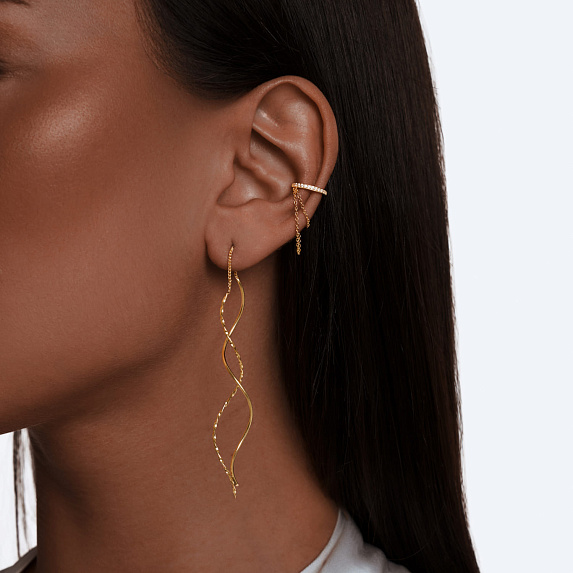 Серьги серебро 925 протяжки длинные в позолоте Miestilo