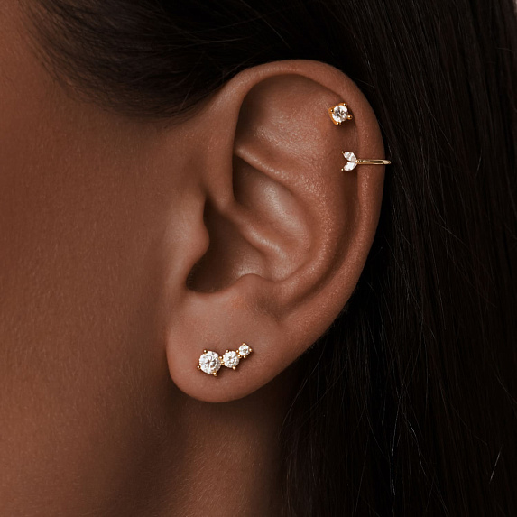 Серьга кафф серебро 925 моносерьга серебряная одиночная в позолоте Miestilo